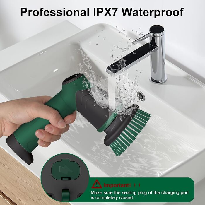 Electric cleaning brush, Cleaning Brush with 6 interchangeable cleaning heads, Spin Scrubber 2 speeds, Scrubber for bathroom, tile floor and car, LED display