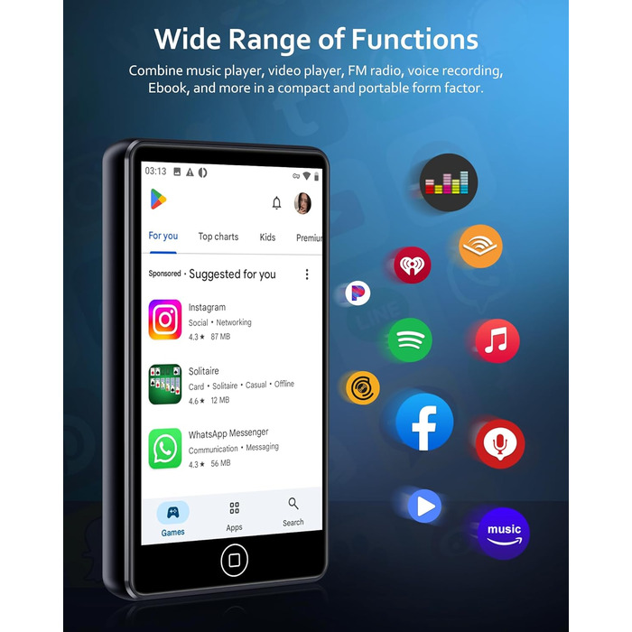 MP3 плеєр AGXOV з Bluetooth та WiFi, Android 4.02
