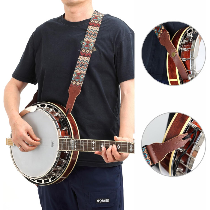 Гітарний ремінь Nefelibata Banjo-Gurt, 5,1 см, повна шкіра з телячої шкіри, бохо-коричневий