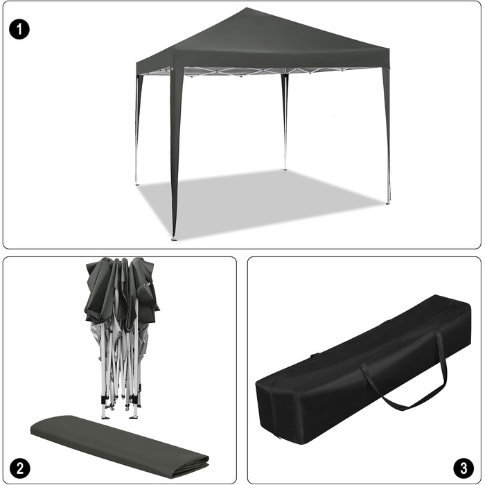 WOLTU Pop-Up Pavilion, Waterproof Folding Pavilion, Sun Shade Event Pavilion, Garden Pavilion for Terrace, Camping, Festival, Pagoda Tent from Oxford Fabric with Metal Frame, 3 x 3 m, PVL0002be (Gray)
