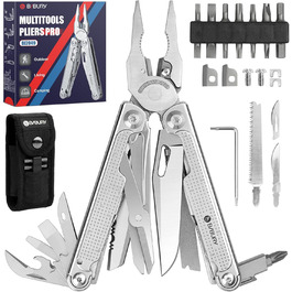 BiBURY Stainless Steel Multitool - Folding Pliers with Screwdriver & Shears - Camping, Hiking & Outdoor Gift for Men