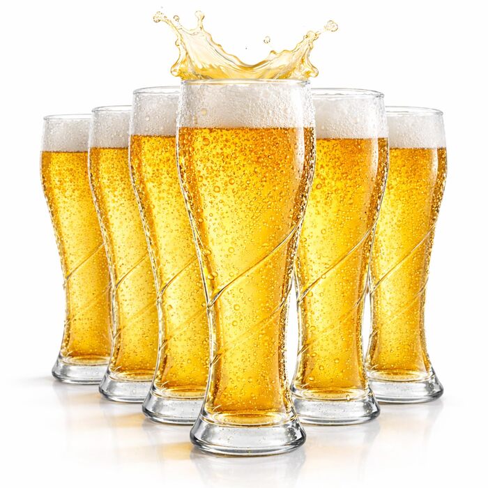 Набір келихів для пива 400 мл, безсвинцеве скло, спіралевидний дизайн, стійкі до температур та посудомийки, 6 шт.