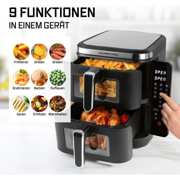 Фритюрниця повітряна GOURMETmaxx XXL з двома камерами, 10 л, з клавішами керування