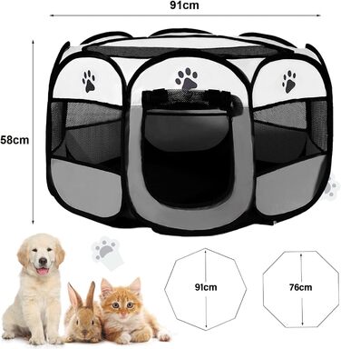 Клітка-забіг для цуценят та дрібних тварин 114x114x59 см (сіра)