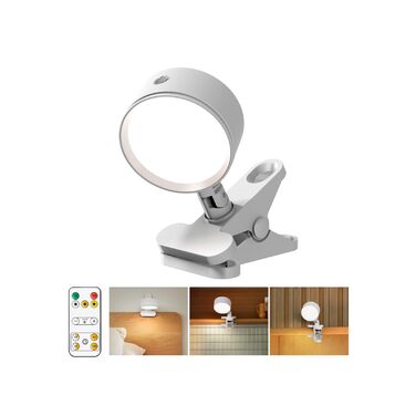 Нічник на ліжко акумуляторний бездротовий з USB-C, 5000mAh, з кліпсою, димуючий, з пультом, LED, 360° поворотний, для спальні, кемпінгу (білий)