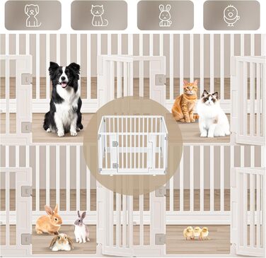 Клітка-забіг для цуценят Gupamiga, розкладний вольєр для собак з дверима, білий (178x178 см), 8 штук (4 секції)