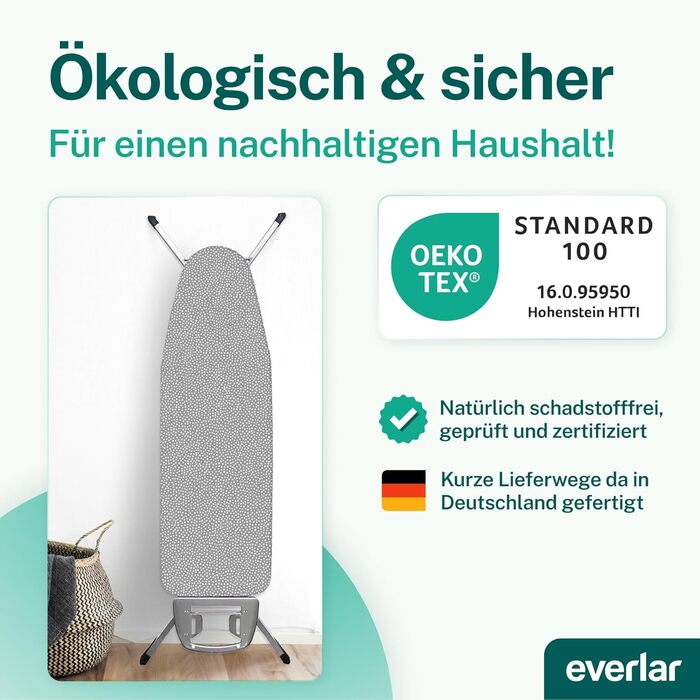 Everlar® Покривало для прасувальної дошки 120x40 см, виготовлено в Німеччині, OEKO-TEX® 100, м'яке, для прасувальної дошки та парогенератора (сірий у білих крапках)