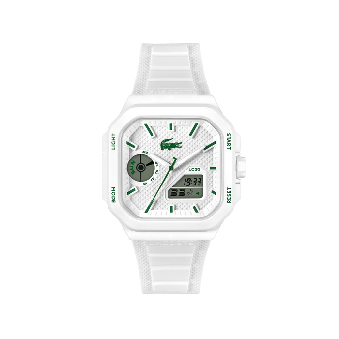 Годинник Lacoste LC33 Square силіконовий ремінець, кварцовий, блакитний/зелений/білий