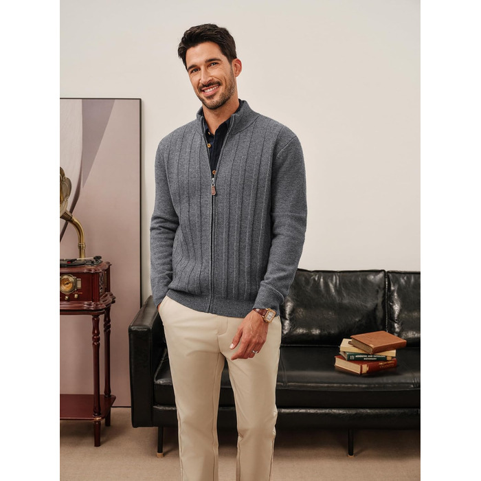 Кардиган чоловічий PJ PAUL JONES на блискавці з коміром-стійкою, в'язаний, колір темно-сірий, розмір M