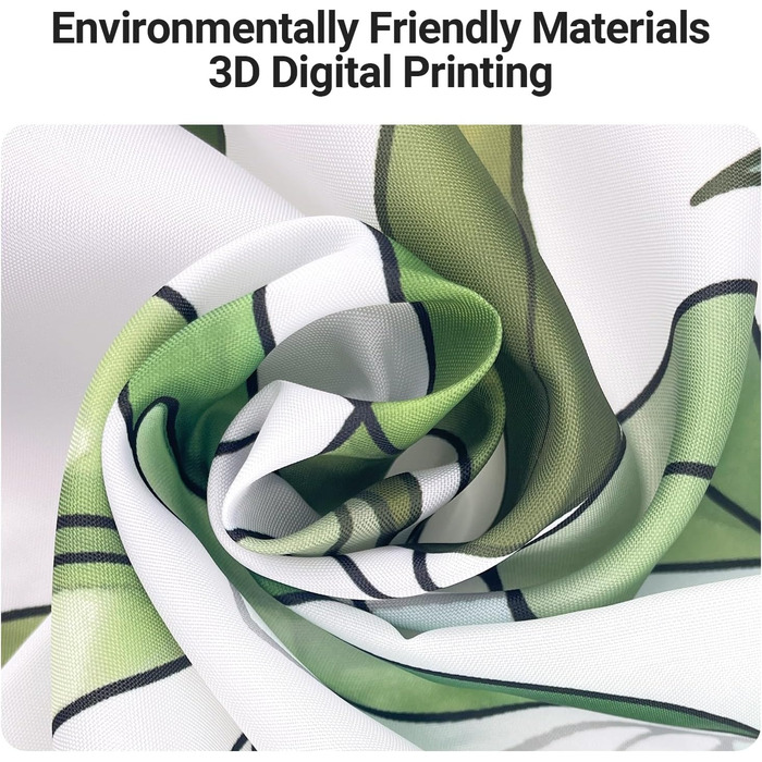 Штора для душу 200x200 см, зелені листки, антигрибкова, водовідштовхувальна, текстильна, поліестер, з кільцями (12 шт.) для ванної кімнати