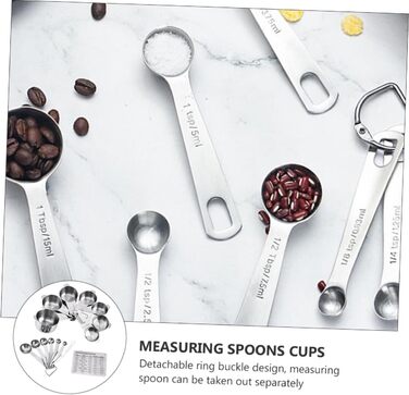HOMSFOU 15st Measuring Spoon Conversion Chart Metal Measuring Spoons Measuring Scale Measurement Metal Measuring Espresso Spoon Baking Espresso Measuring Cup Stainless Steel Multi-Purpose 3-Piece Set