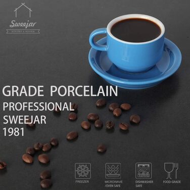 Набір порцелянових чашок еспресо Sweejar Home (6 шт.) з підставками, 70 мл, для кави, мокко, чаю (чорний)