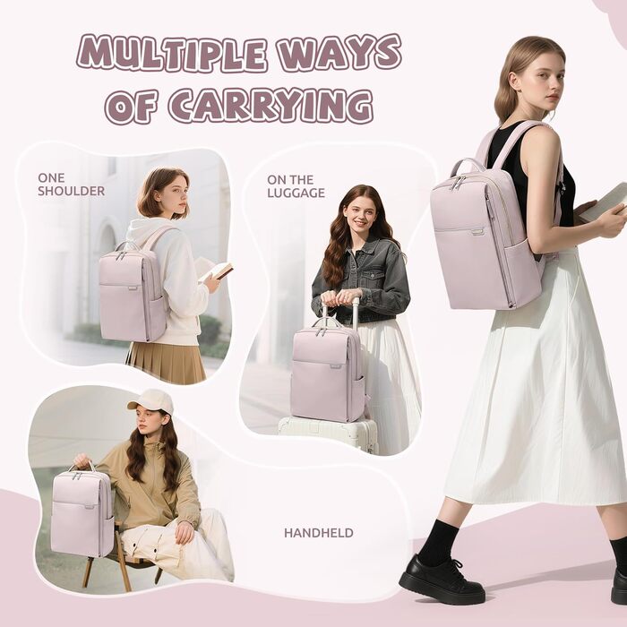 Рюкзак для ноутбука 16 дюймів, водонепроникний, для чоловіків та жінок, для школи, подорожей та велосипеда (Сірий, Рожевий)