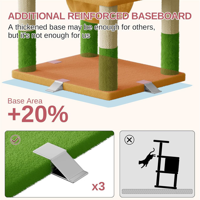 Великий котячий комплекс Kratzbaum 208 см з 3 анти-нахилом, 15 стовпчиками для дряпання, 2 платформами, 2 ховалами, 1 рампою для дряпання та гамаком. Стабільний котячий будиночок для великих котів (зелений + жовтий)