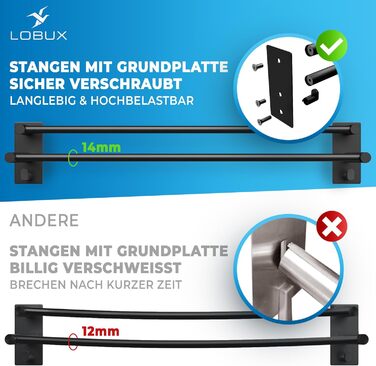 Тримач для рушників без свердління, нержавіюча сталь, чорний - з двома гачками, 80 см, для ванної кімнати, душової кабіни, кухні