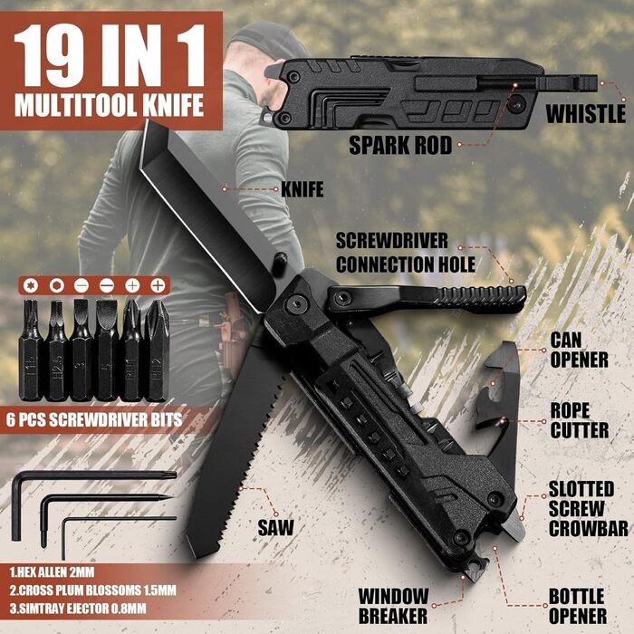 Мультитул Freelander 21-в-1: плоскогубці, ніж, пилка, викрутки, набір біт - для кемпінгу та активного відпочинку, подарунок для чоловіків
