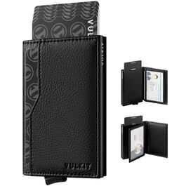 Кредитне портмоне VULKIT з вікном для ID, RFID-захист, автоматичний висувний механізм, шкіряне, чорне