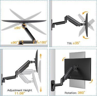 Кріплення для монітора HUANUO 17-32 дюйми, настінна кріплення, гнучкий підлокітник, VESA 75x100 мм, для геймінгу