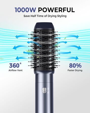 OKWRAP Haarstyler 5-в-1: Airbrush, фен, локони, випрямляч. Набір для волосся з LCD-дисплеєм (блакитний)