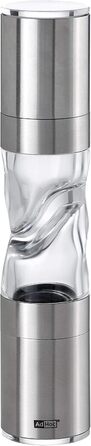 AdHoc DUOMILL PURE MP900 комбінована млинниця для солі та перцю, нержавіюча сталь та акрил, керамічні жорна, подвійна млинниця з ароматозахистом, подарункова упаковка, срібляста