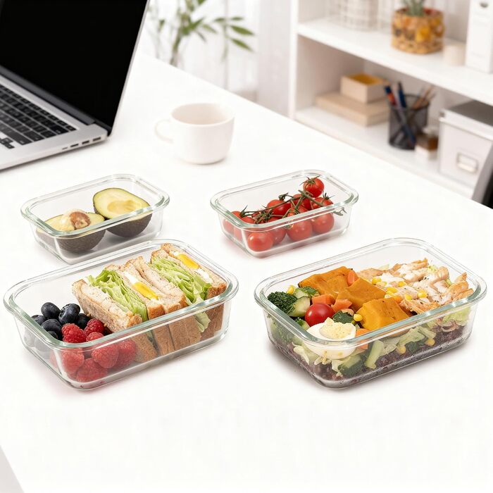 Скляні контейнери для зберігання їжі з кришками, набір Frischhaltedosen, Meal Prep - темно-зелені. Підходять для мікрохвильовки, духовки, морозилки та посудомийної машини.