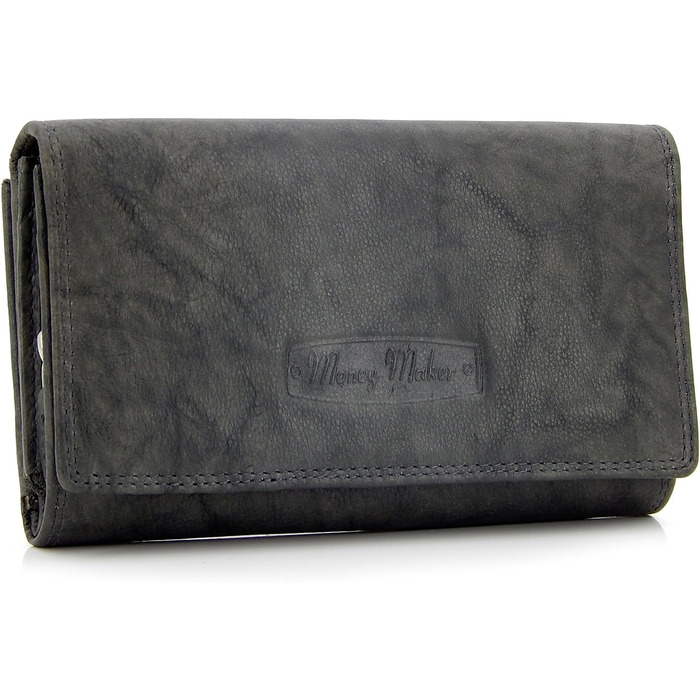 ekavale Wallet for Women, Long Wallet made of Cowhide Leather, Large Wallet for Women with Many Compartments, Zippered Card Holder for Women (Blue-Gray)