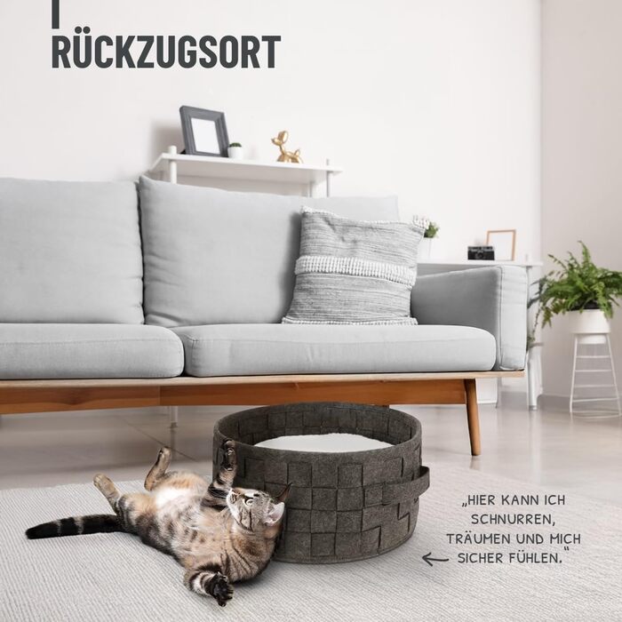 Котяче ліжко ReaVET Samtpfoten Nest - м'яке та зручне гніздо для котів з подушкою, тепле та пухнасте, з фетру