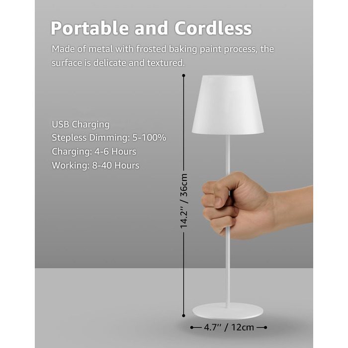 LED настільна лампа FUYO з USB-C зарядкою, акумуляторна, для дому та на вулиці, сенсорне керування, регулювання яскравості, 2700K-6000K, 3 кольори, для вітальні, спальні, балкону, саду, тераси (сіра), 2 шт.