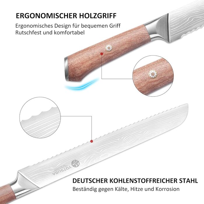 Ніж кухарський YOTSUBA Damastmesser, 20 см, сталь, професійний, універсальний, ергономічна ручка