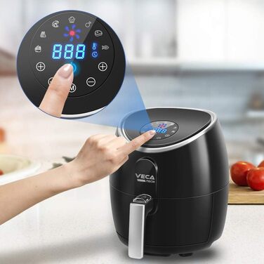 Фритюрниця VECATECH Heißluft XXL 5.5л з цифровим сенсорним екраном, 8 програмами та 1800W - безмасляна фритюрниця для здорового харчування