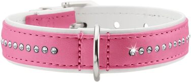 Нашийник для собак HUNTER MODERN ART LUXUS, штучна шкіра, стрази, розмір 37 (XS-S), рожевий/білий