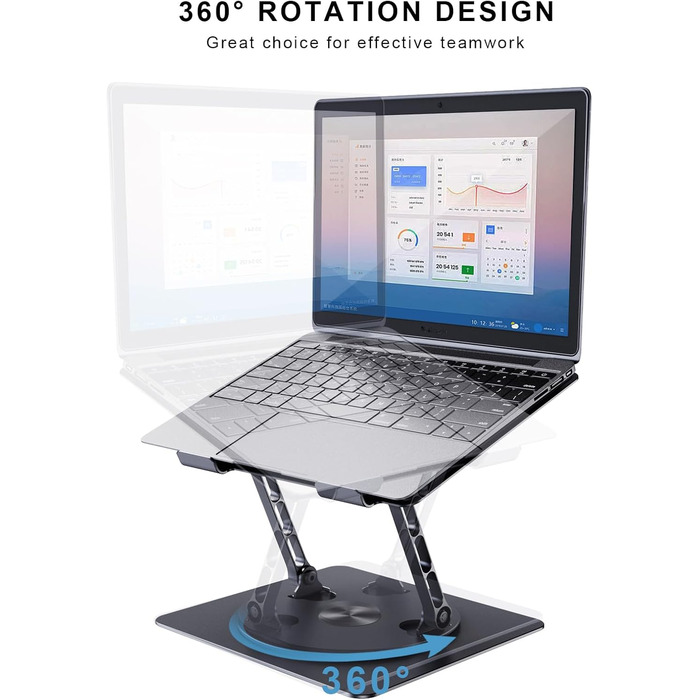 DUCHY Adjustable 360° Swivel Laptop Stand - Ergonomic, Portable, 10kg Capacity, Compatible with MacBook Air/Pro & 17-inch Laptops - New Black