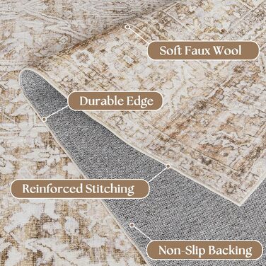 Килим миючий, штучна вовна, для дому, спальня, під ліжко, їдальня, під стіл, світло-бежевий, 244 x 305 см, прямокутний