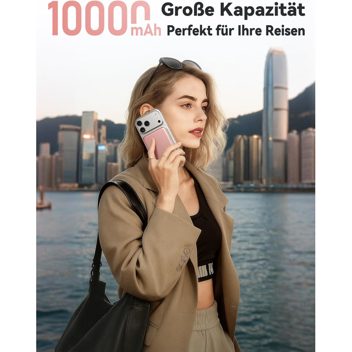 Power Bank MagSafe 10000mAh Рожево-коричневий: Бездротовий магнітний зарядний пристрій 20W PD з USB-C для iPhone 12-17 Pro/Pro Max