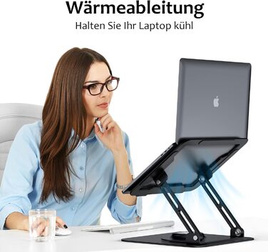 Підставка для ноутбука 360° з алюмінію, регульована по висоті, ергономічна, сумісна з MacBook/Dell/HP, срібна