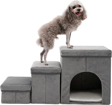 Сходинки для собак на 3 сходинки, 44 см, з місцем для зберігання. Підходить для маленьких собак та котів, зручні для літніх тварин (сірий)