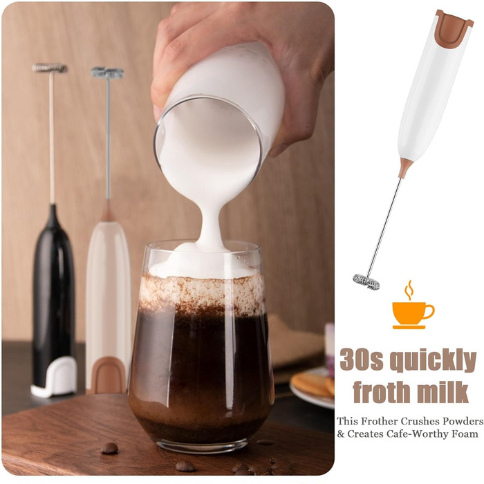 Електричний піноутворювач для молока Aischens: ручний міні-міксер для кави, вершків, яєць, лате, матча (білий-рожевий)