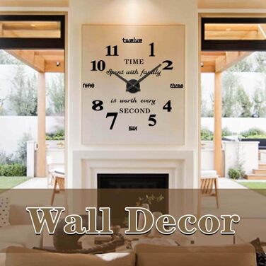 Vangold Modern Mute DIY Large Wall Clock 3D Sticker Home Office Decor Gift (Black)