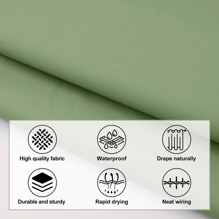 Завіса для душу 180x180 см, водонепроникна, антигрибкова, з кільцями (зелена)