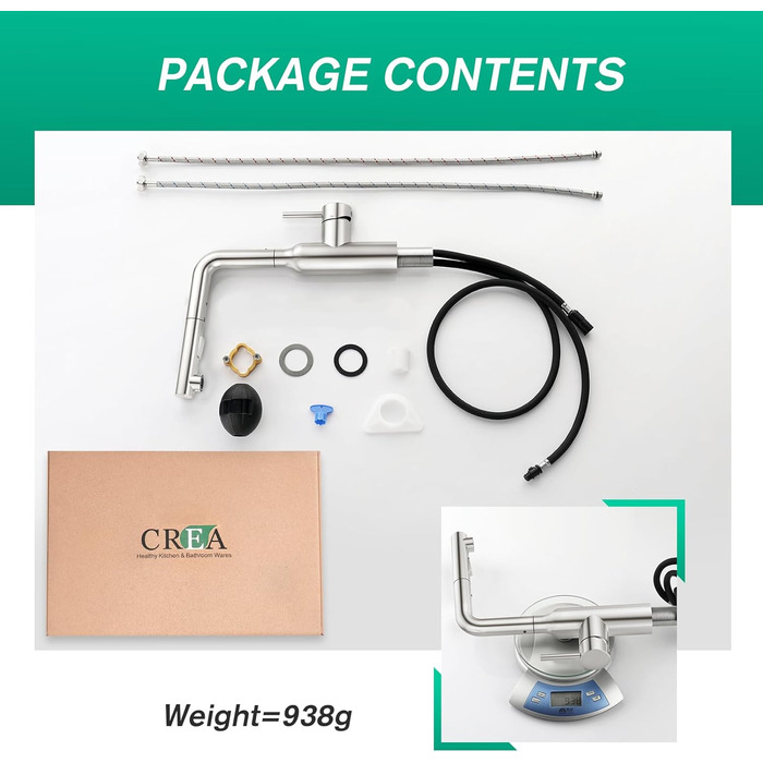 Кухонний змішувач CREA з висувною лійкою та 2 режимами струменя, поворотний на 360°, з нержавіючої сталі, матовий, для кухні