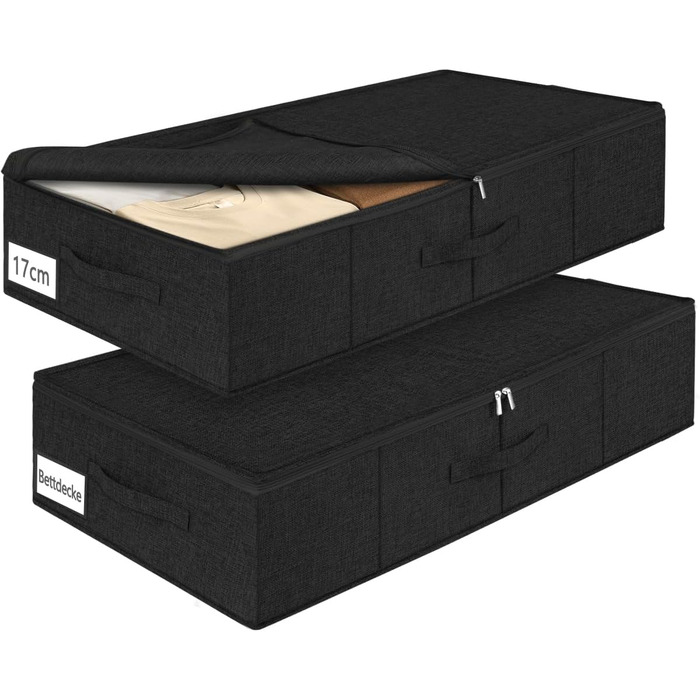 Коробки для зберігання під ліжко MePure, 2 шт. – 50л, складані, з кришкою та блискавкою, сірі. Підходять для одягу, ковдр, постільної білизни, подушок. Розмір 76×38×17 см
