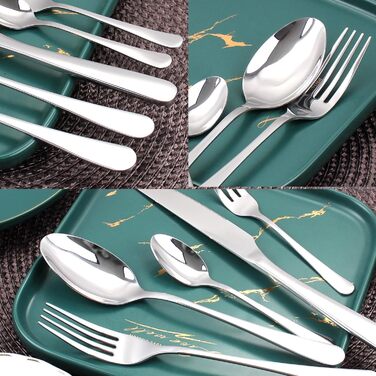 12-Person Cutlery Set, Targzier Cutlery, 60-Piece Place Setting including Knife, Fork, and Spoon, Stainless Steel Mirror-Polished Cutlery Sets, High-Quality Tableware & Dishwasher Safe
