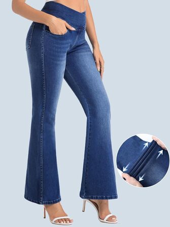 Джинси жіночі Bootcut з високою посадкою VX VONXURY темно-сині, еластичні, з кишенями, для повсякденного носіння та офісу (довжина 31/29)