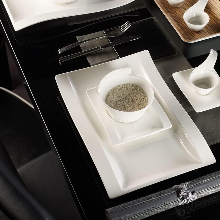 Villeroy & Boch New Wave Flat Plate, Square, Porcelain, White, Gourmet Plate 37 x 25 cm, 4