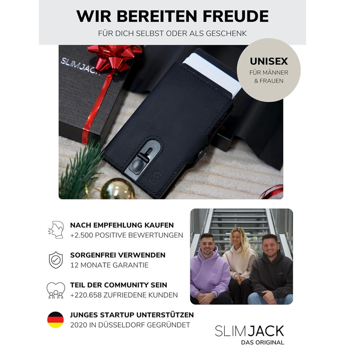 Slimjack Смарт-гаманець з відділенням для монет та RFID-захистом - Чоловічий алюмінієвий картхолдер для карт та монет (Чорний)