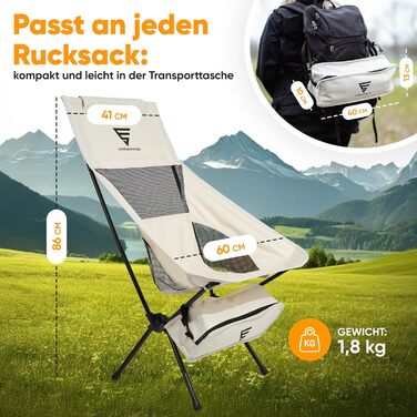 Крісло туристичне SCHNEIDERFREUDE EasyFold Pro – преміум якість, складне, легке, з вентиляцією спинки для кемпінгу, саду, риболовлі та відпочинку на природі