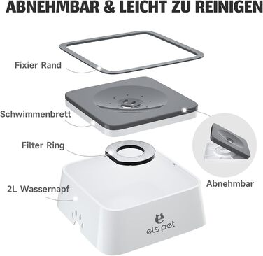 Трапезний набір для собак ELS PET: миска для води та корму, антивитікання, 2L, сіра