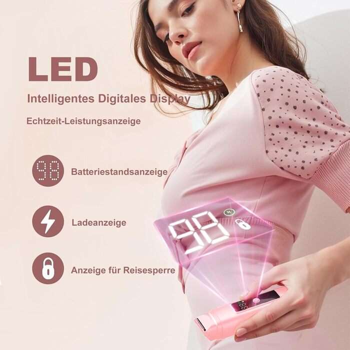 Електричний жіночий епілятор 2-в-1 Intimrasierer з LED-дисплеєм та IPX7 водонепроникністю, рожевий