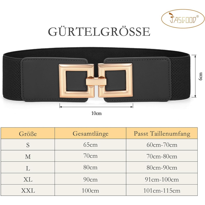 Жіночий широкий еластичний пояс JasGood з золотою пряжкою, чорний, XXL (101-115 см)
