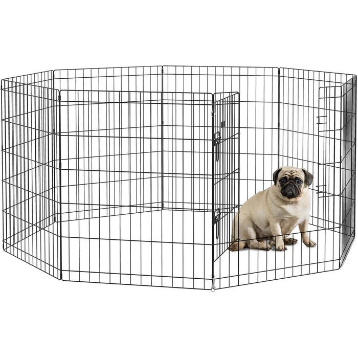 PawHut вольєр для цуценят, 76 см, 8-секційний, з замком, металевий, чорний